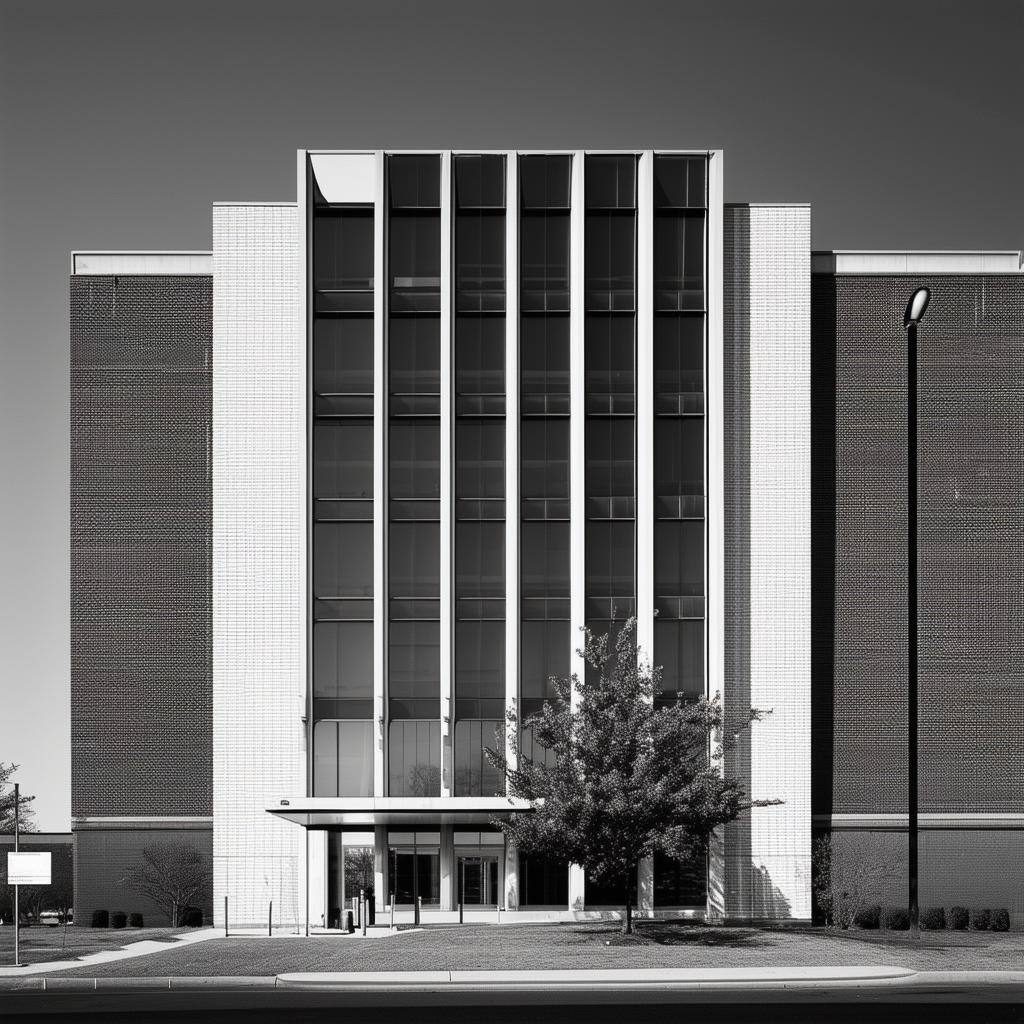 black and white image of an office building